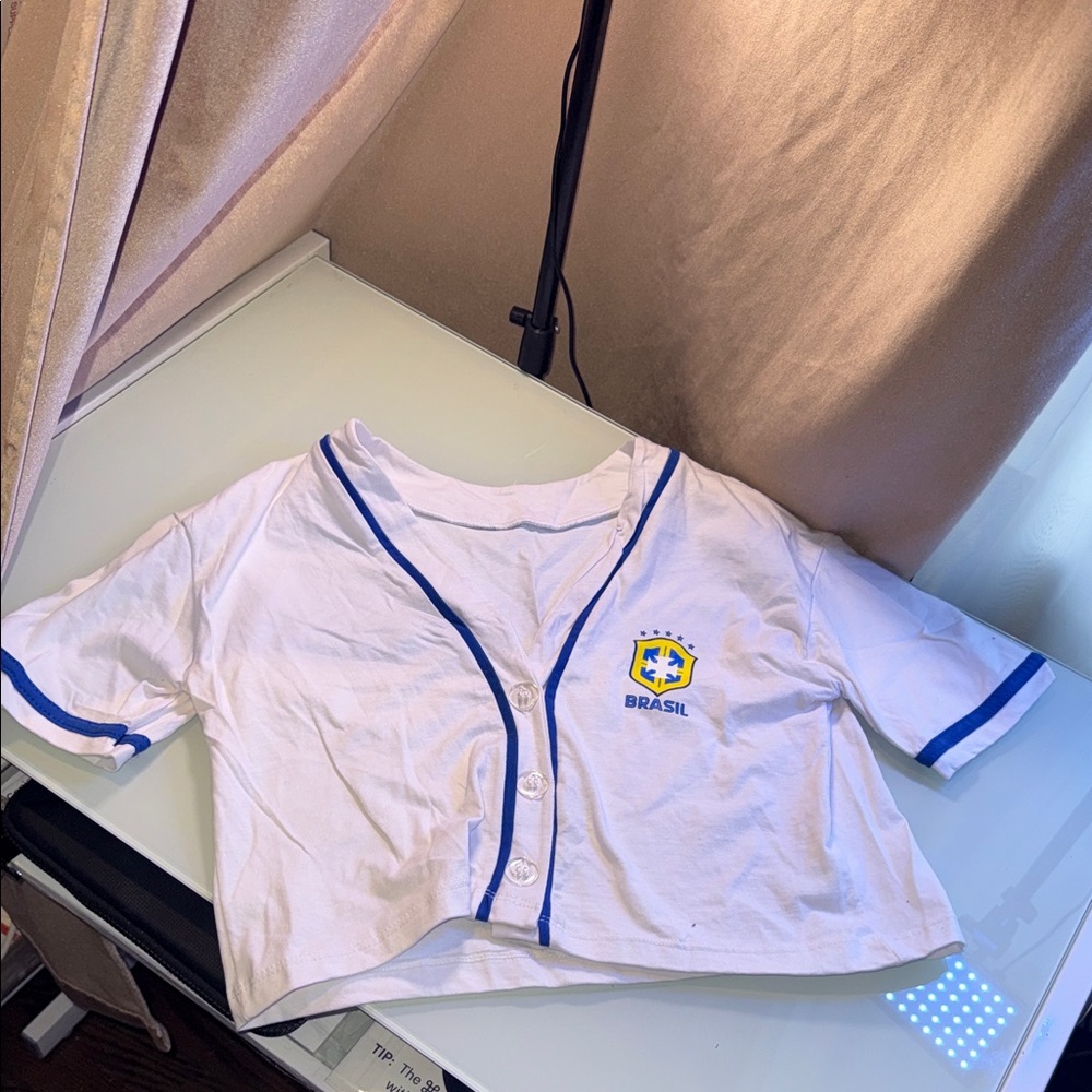 Kids White and Blue Brazil Shirt